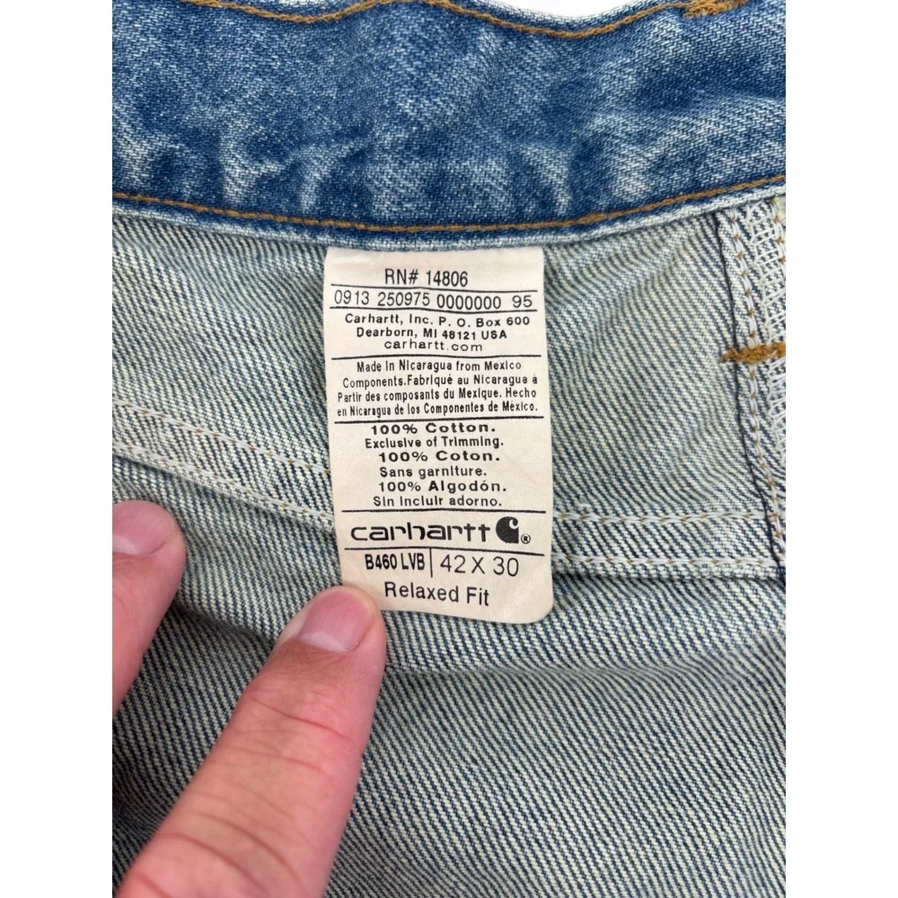Carhartt B460 LVB Relaxed Fit Jeans Mens 42x30 Blue Denim Straight Leg Workwear